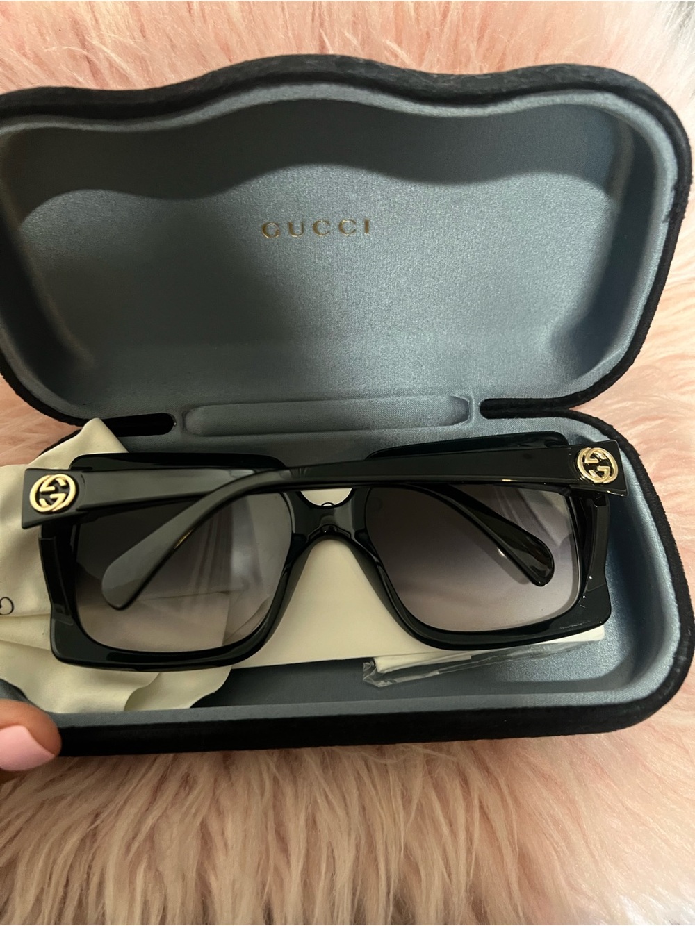 Gucci Black Square Sunglasses with Gold GG Emblems